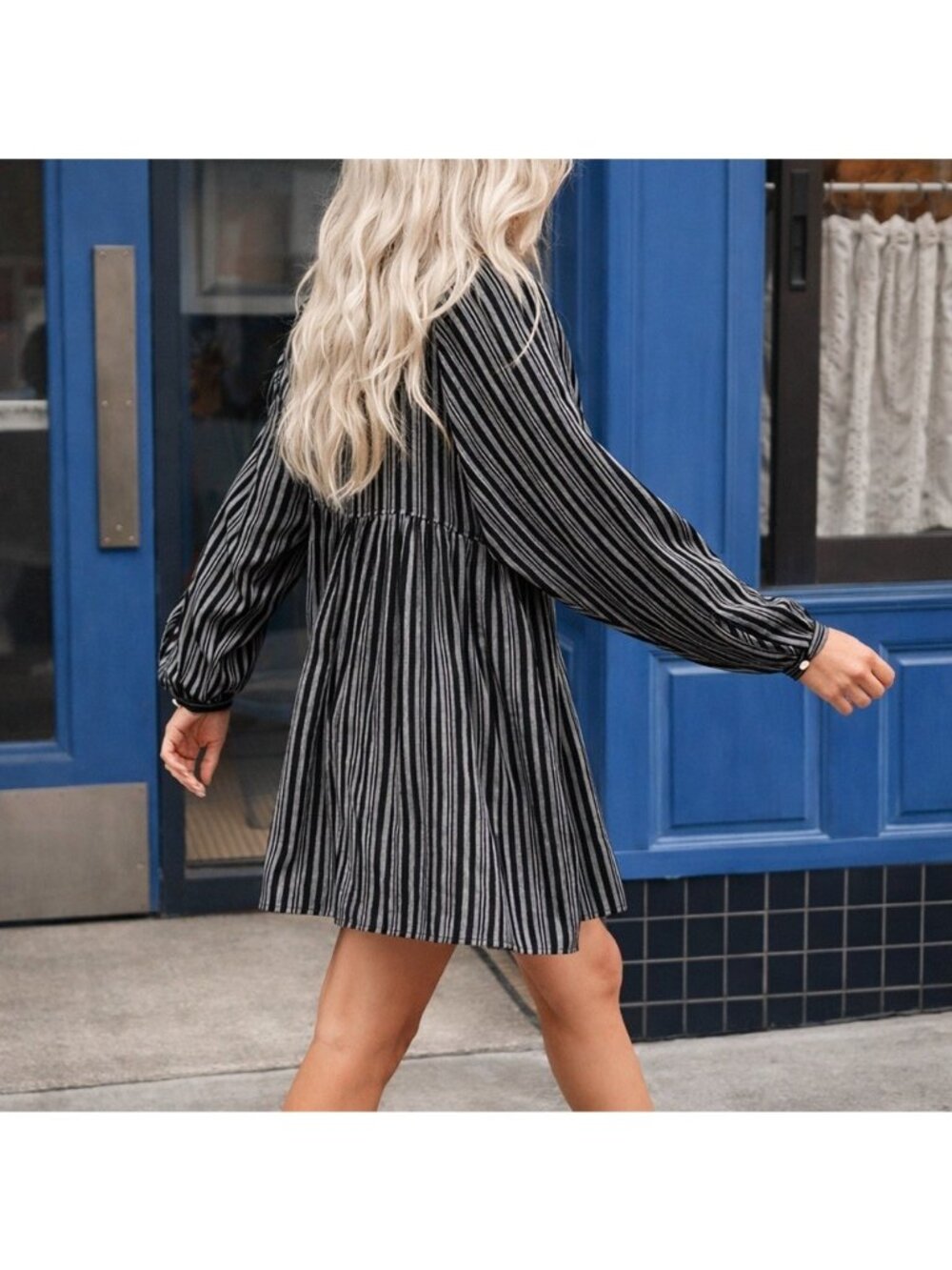 Christy Dawn Hudson Night Stripe Dress Women Mini Short Long Sleeve Gray XS / S